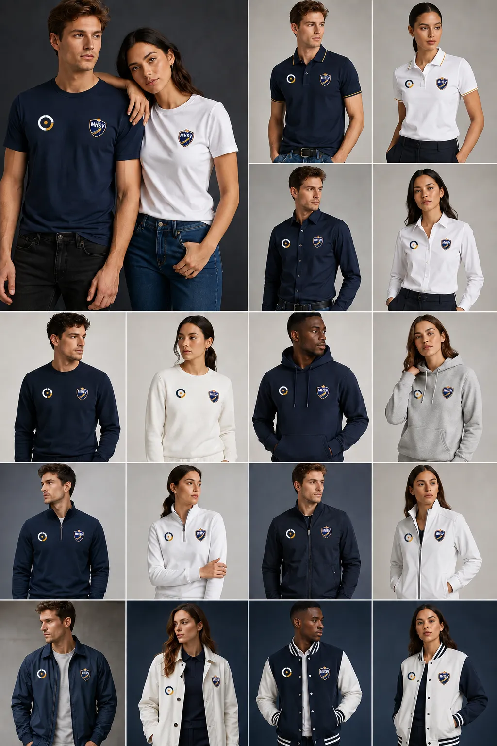 Planche Lifestyle : t-shirts, polos, sweats et vestes MHSV®, blason et marque Focus.